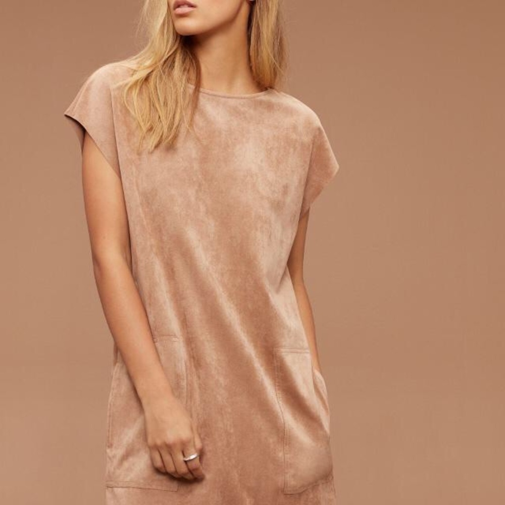 Aritzia Wilfred Free Suede Nori Dress in Camel